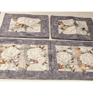 Quilted Placemats (6) and‎ Table Runner (1) Set Of 7 - Reversible Floral Peonies